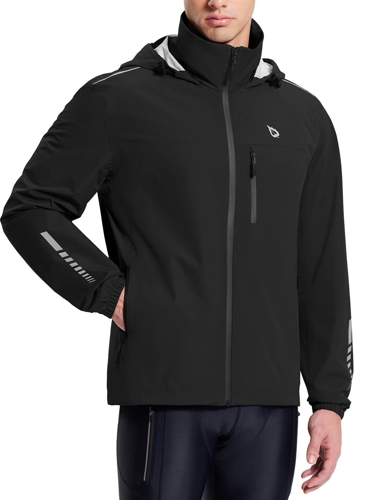 baleaf Men's Rain Jacket Waterproof Windbreaker Running Cycling Golf Hiking Gear Hood Lightweight Reflective Packable